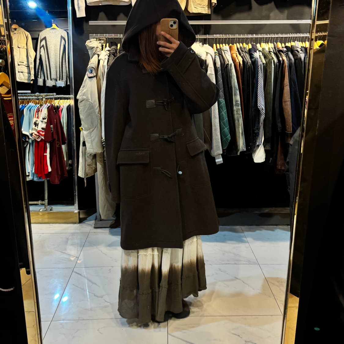 빈티지 브라운 떡볶이코트 후드코트 울혼방코트 모리 니혼진 너드  상품이미지8