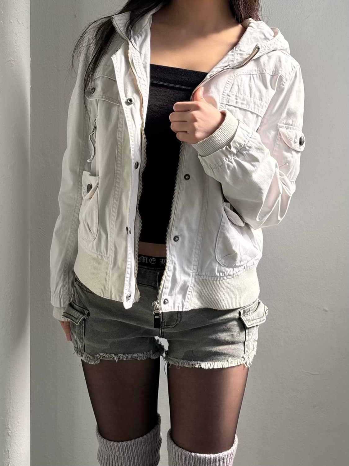 TBJ Jeans Light Grey Button Hood Zip-Up  상품이미지2