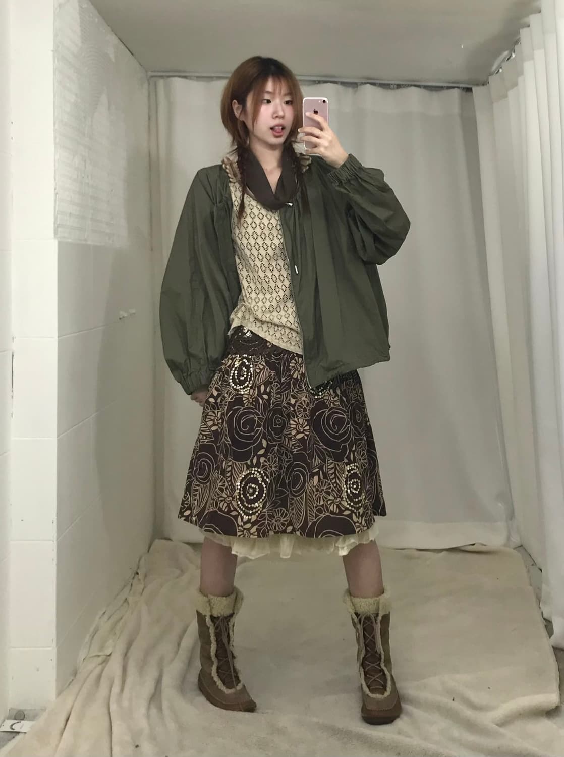 빈티지 카키 브라운 가을 히피 모리 코디 세트 상품이미지1