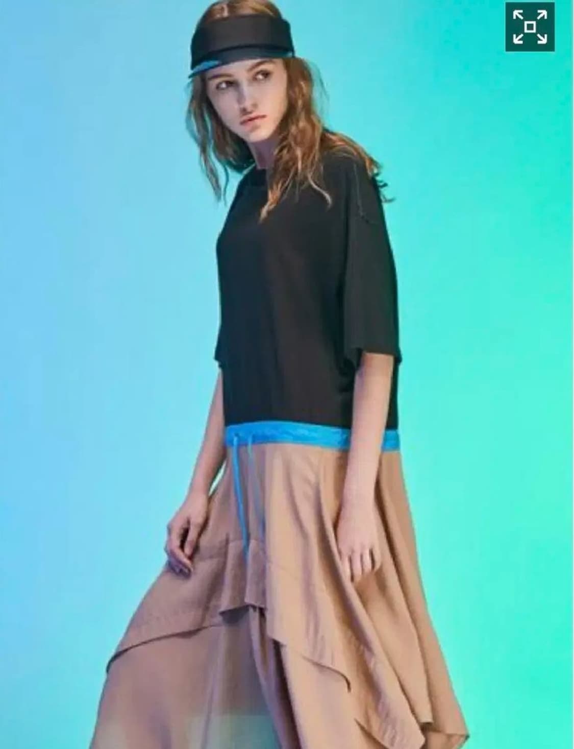 한섬 시스템 배색 스트링 언발란스 믹스드 원피스 S사이즈 상품이미지1