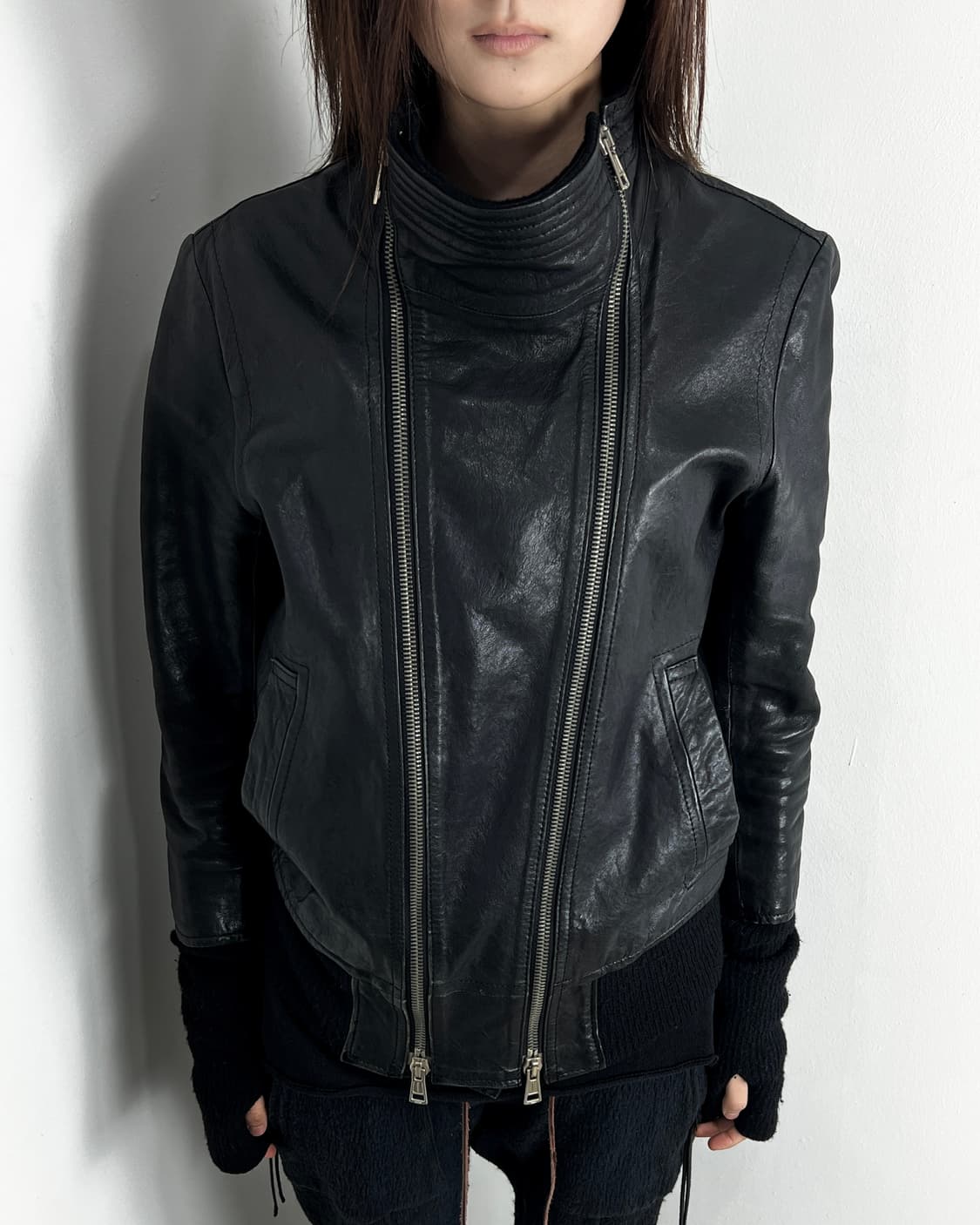 DBSS COWL NECK 2 ZIPPER SHEEP SKIN LEATH 상품이미지1