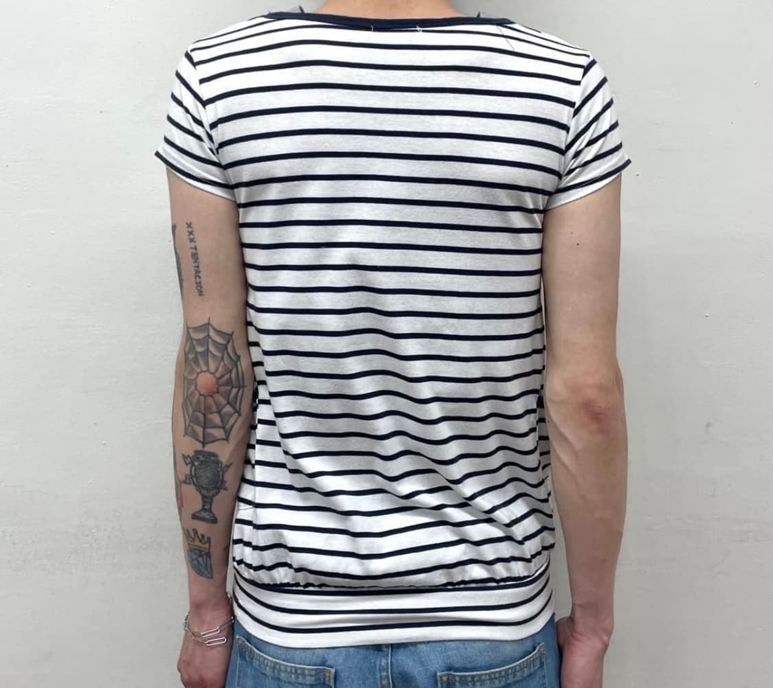 Stripe pocket gray shoulder T-shirt 상품이미지2