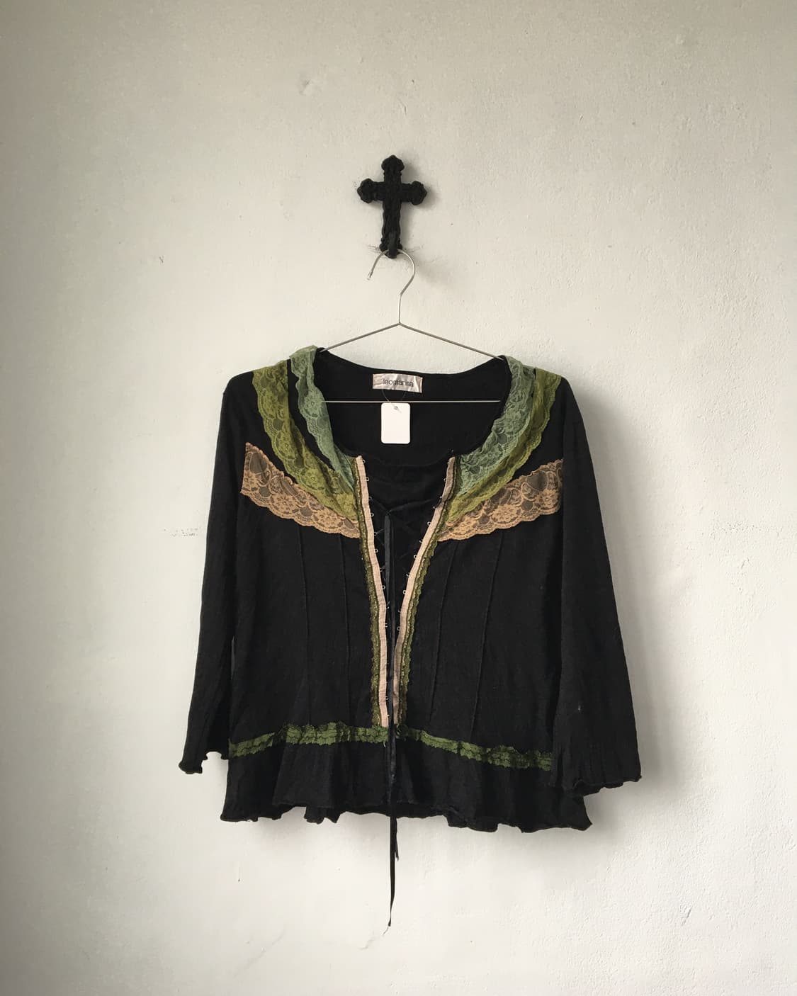 Lace trimming lace up point sleeve 상품이미지1