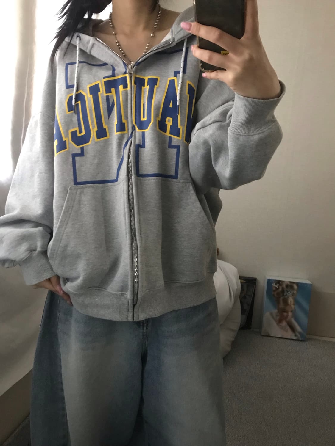 노티카 그레이 오버핏 후드집업 상품이미지3