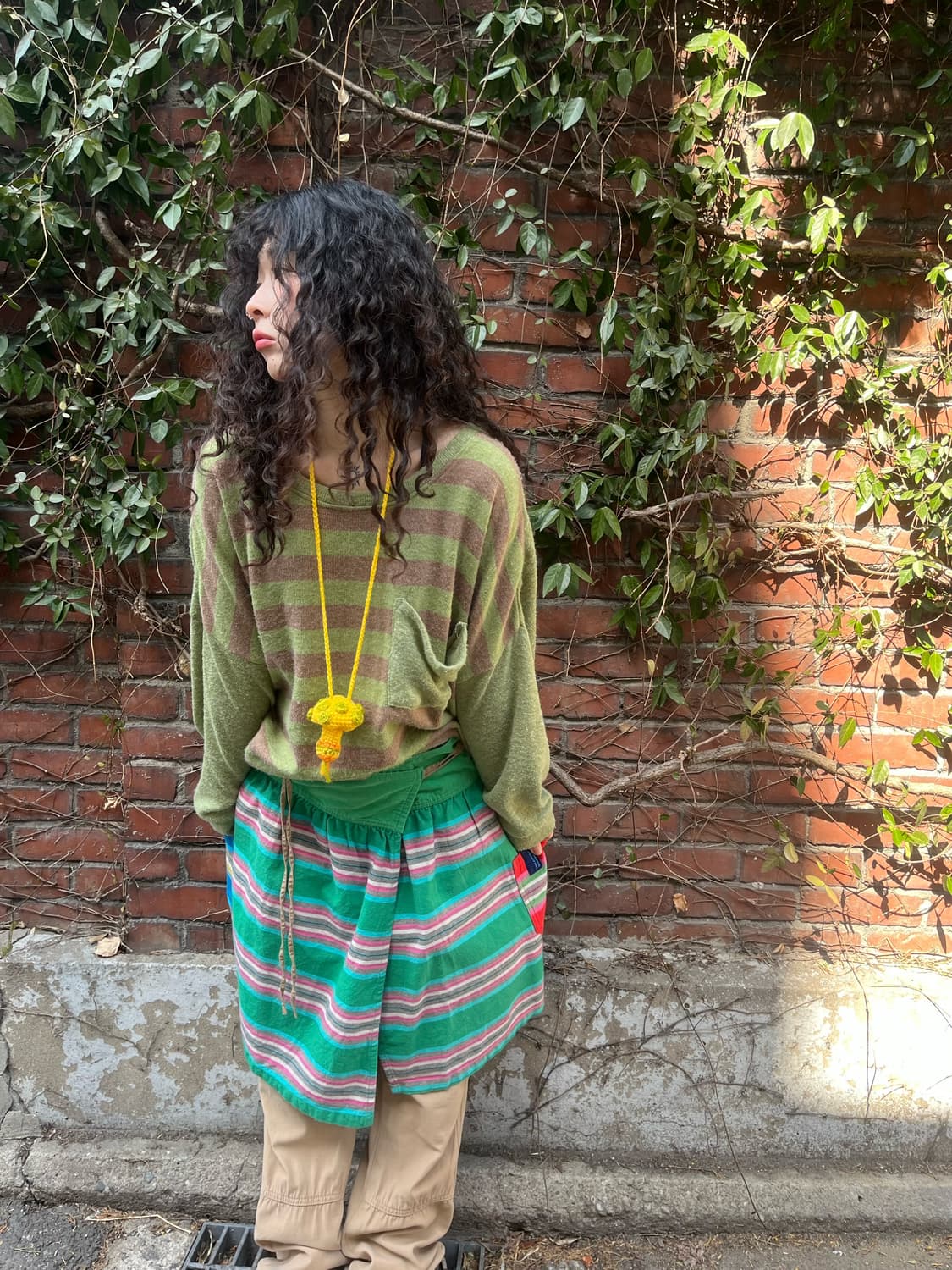 일본 무드 줄무늬 패턴 미디 랩 스커트 상품이미지1