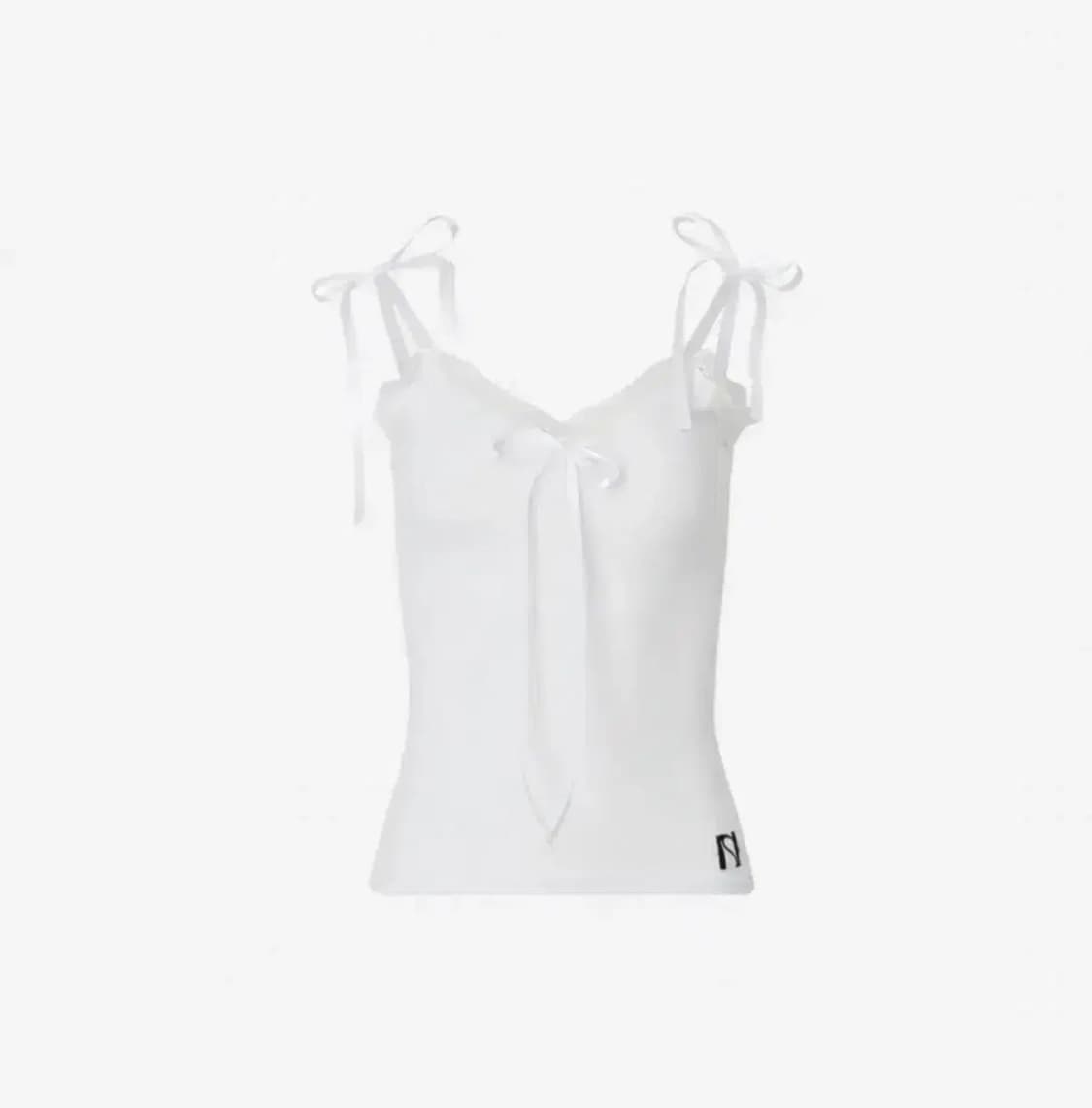 뉴얼린 리본 레이스 슬리브리스 탑 나시 화이트 상품이미지1