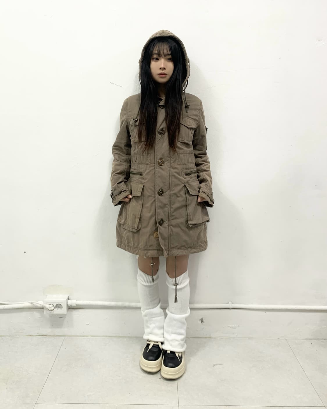 [LA SCENE] y2k 베이지 야상 후드 자켓 상품이미지1