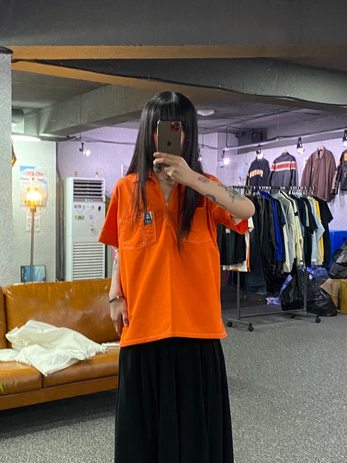 X-girl x MadeMe 콜라보 오렌지 플런징 워크웨어 셔츠 B523 상품이미지1