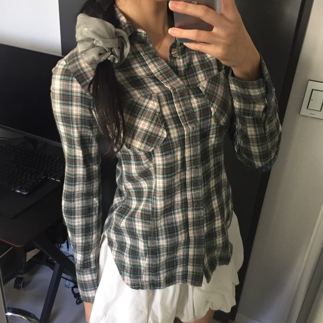 MandC 모리걸 담백 데님 체크 셔츠 상품이미지3