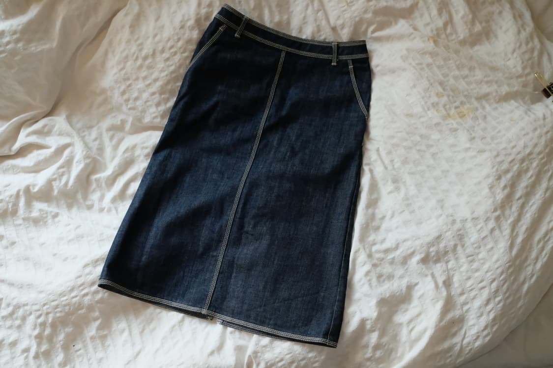 스티치 데님 미디 스커트 japanese vintage 모리걸 상품이미지5