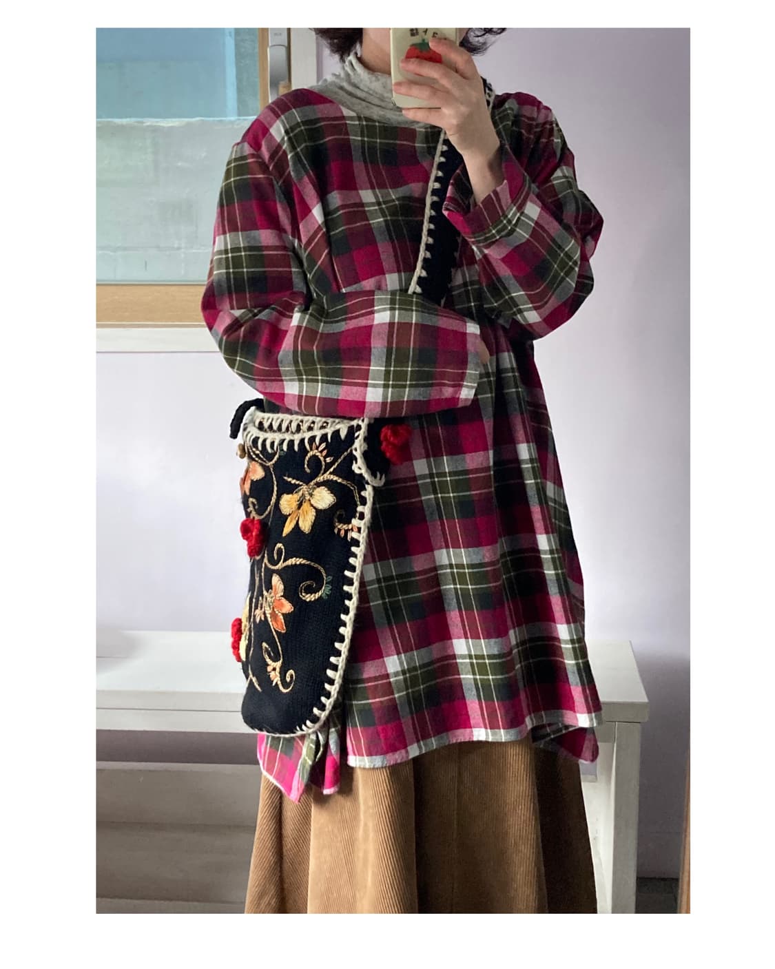 겨울 그린핑크체크 원피스 상품이미지5