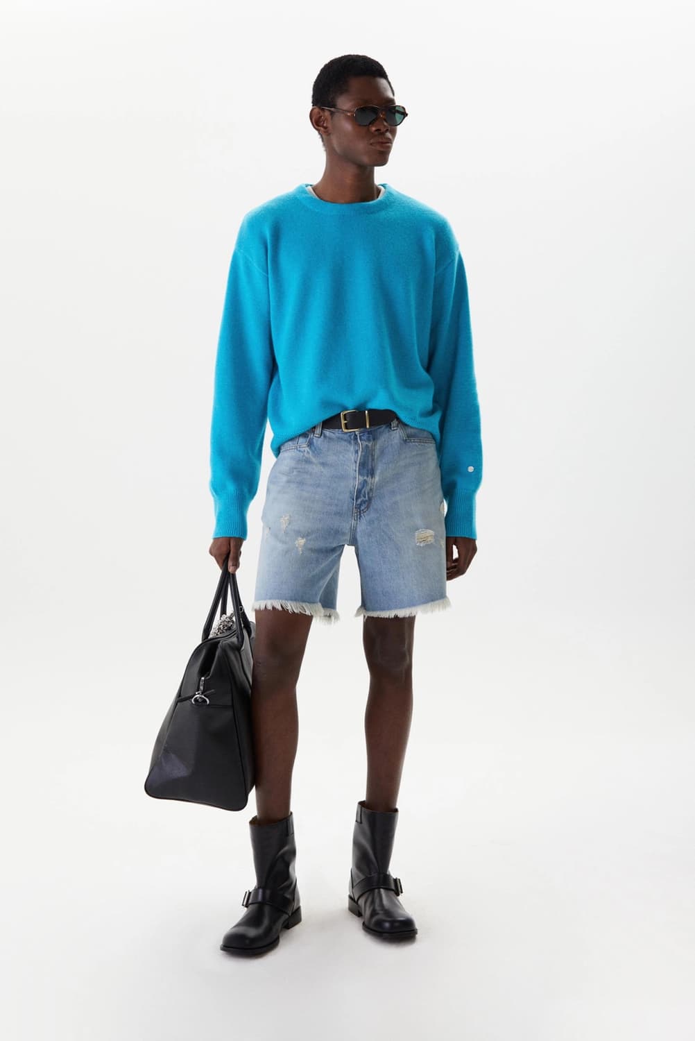 새상품 타일레 파인 울 프렌치 넥 클래식 스웨터 니트 청록색 1사이즈 상품이미지3