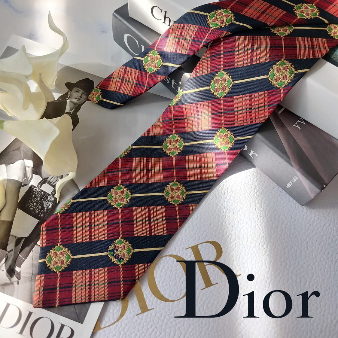 크리스찬 디올 실크 체크 패턴 넥타이 9.5cm A~A+등급 E741 상품이미지1
