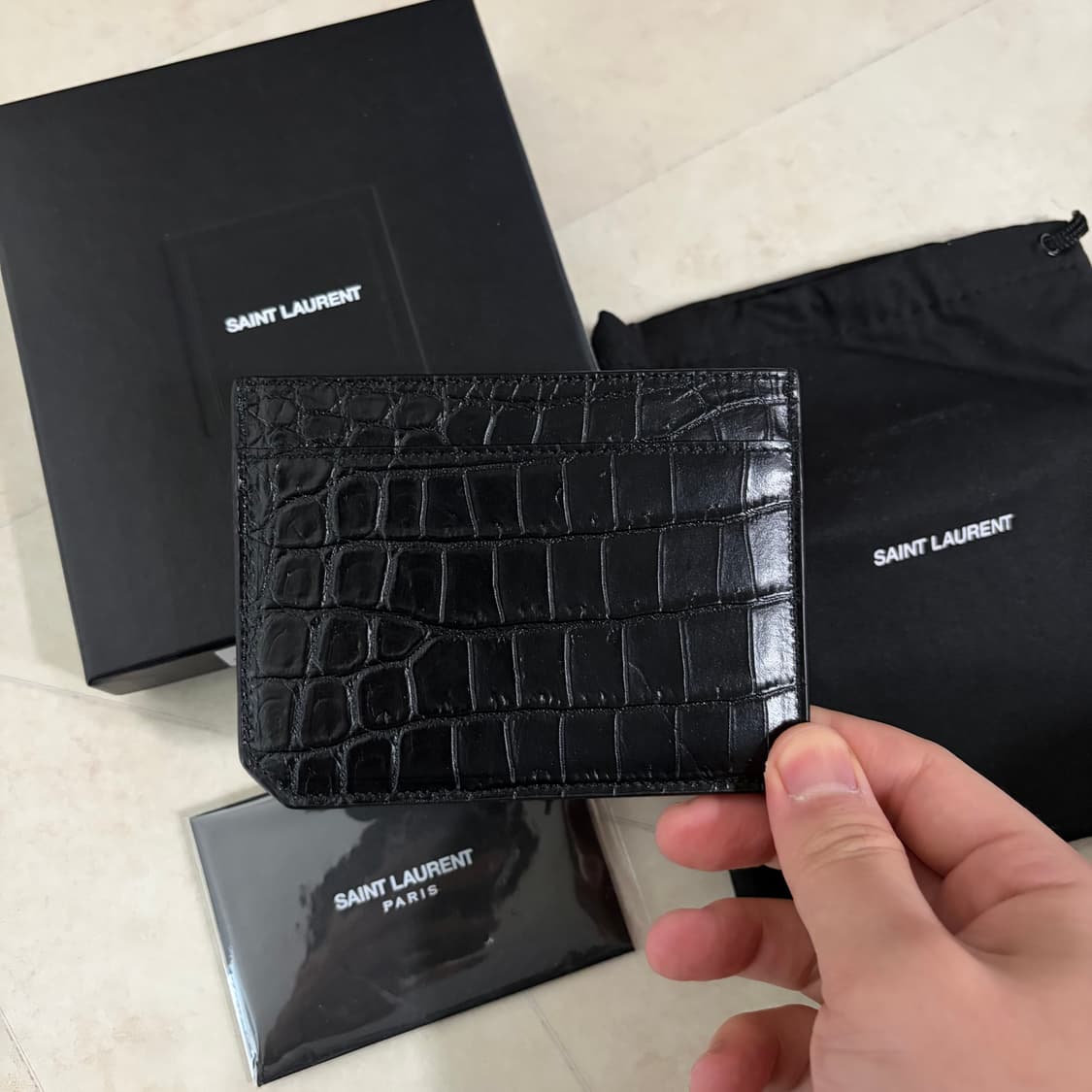 [새상품]생로랑 미니 금장로고 크로커다일 카드지갑 상품이미지2