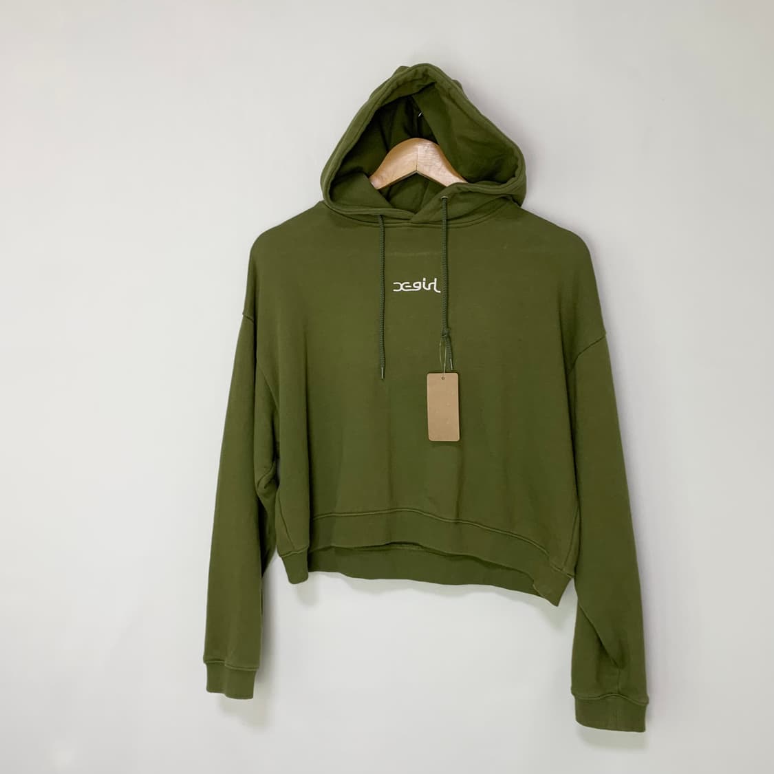 엑스걸 크롭 루즈핏 후드티 카키 2 사이즈 여성 일본 빈티지 상품이미지1