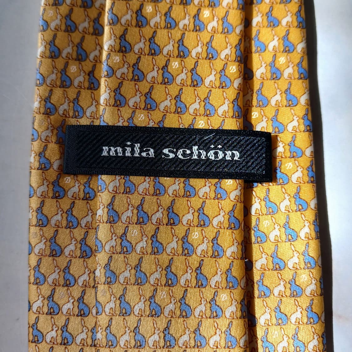 밀라 숀 실크 옐로우 토끼 패턴 넥타이 8.2cm S~A+등급 E803 상품이미지8
