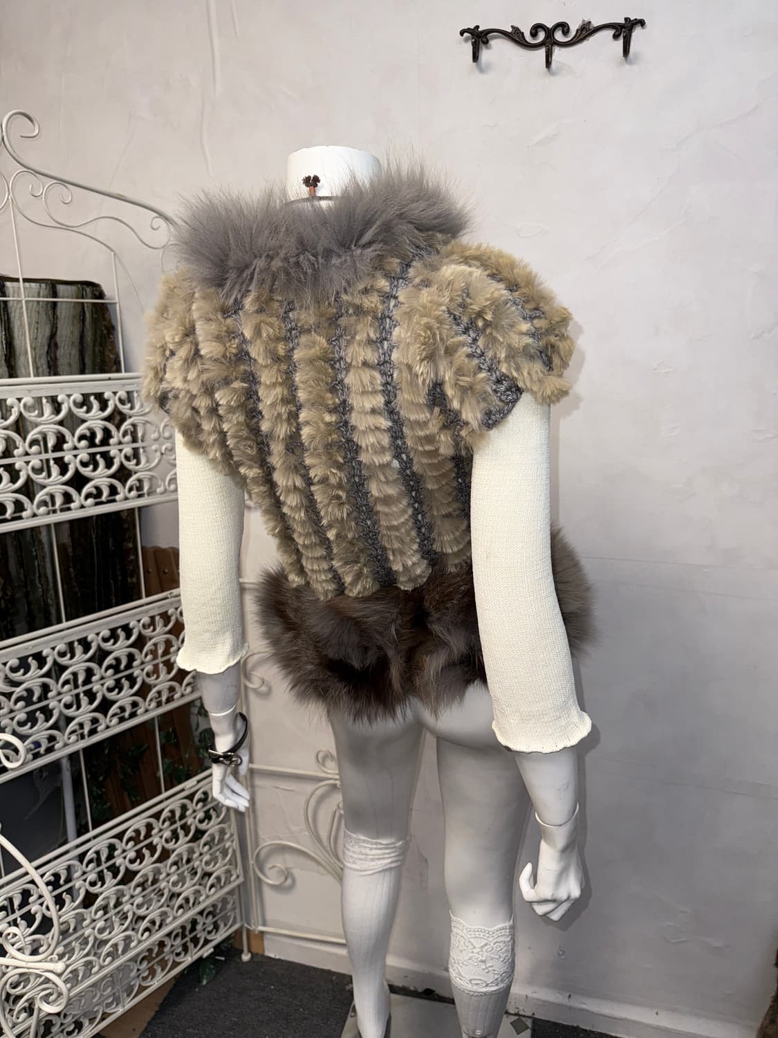 Ash brown rabbit&fox fur half knit 가디건 상품이미지2