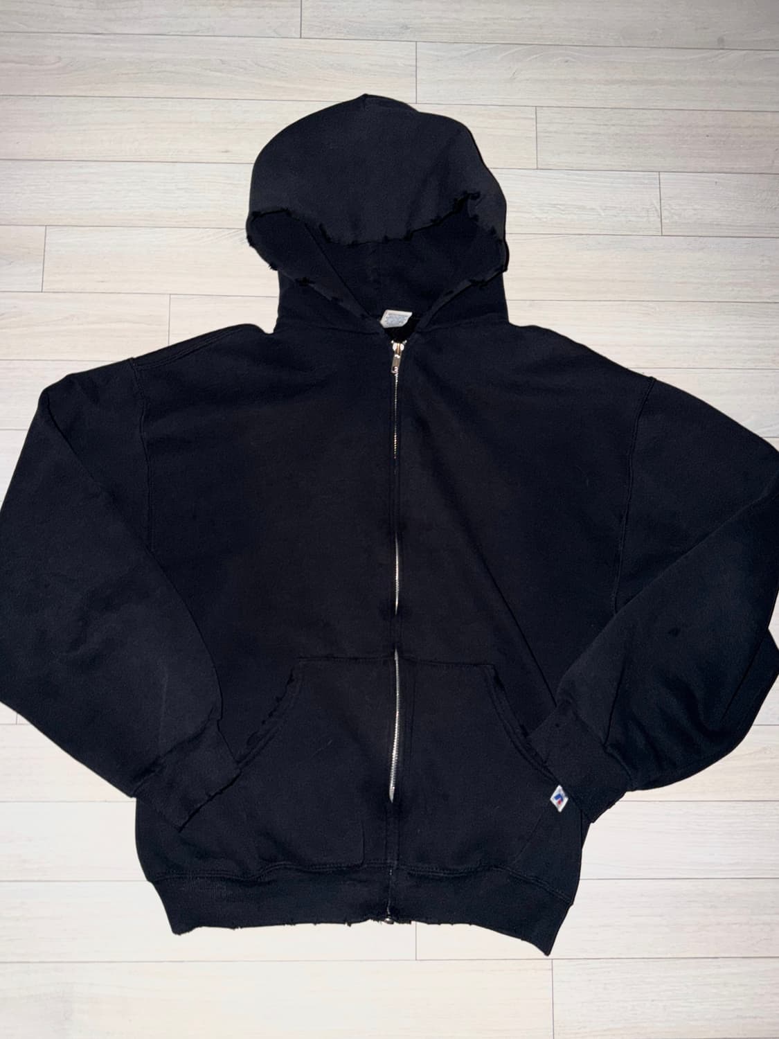 00s 러셀 빈티지 디스트레드 페이딩 후드집업 블랙m 상품이미지1