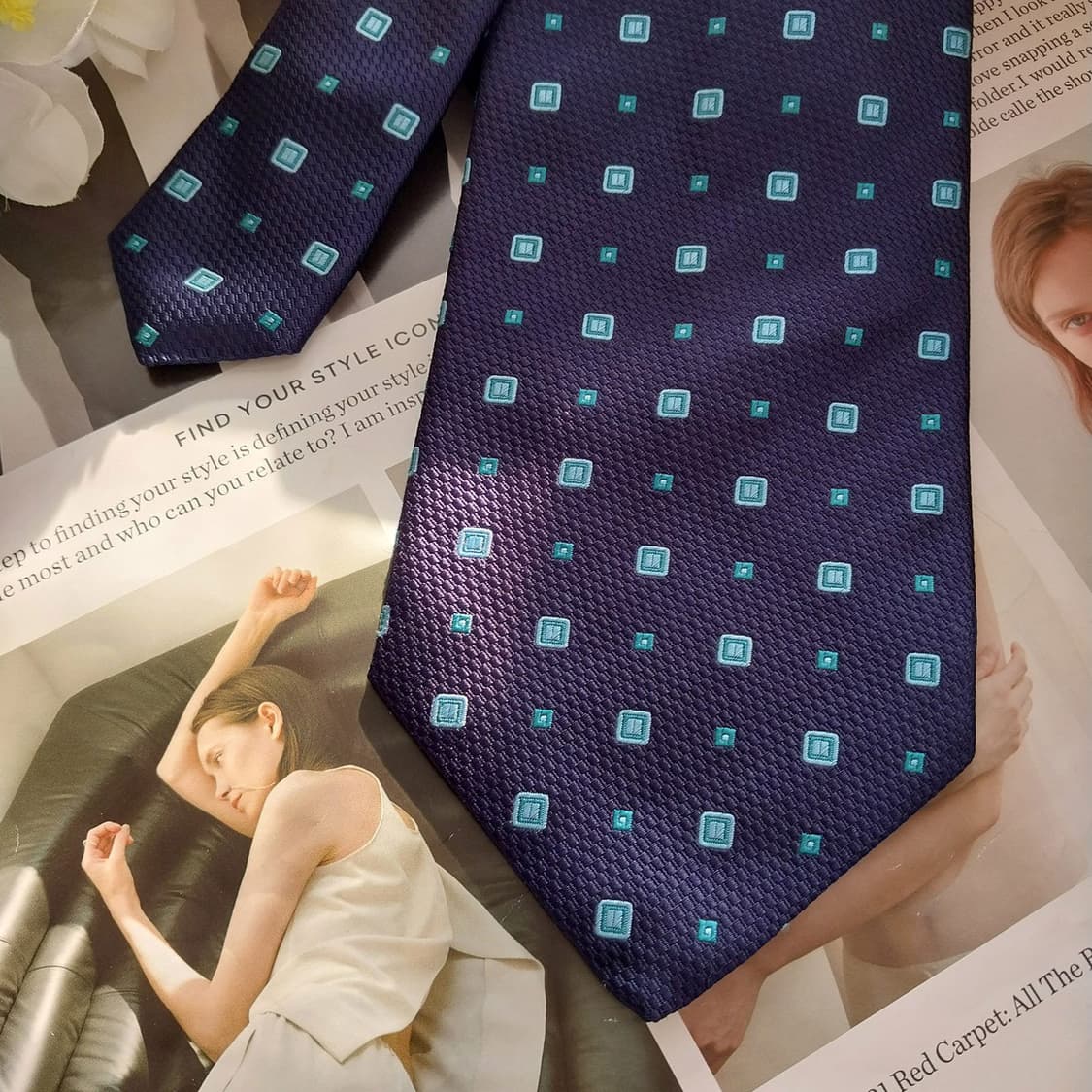 폴 스미스 실크 네이비&민트 스퀘어 넥타이 9.9cm A+등급 K1387 상품이미지4