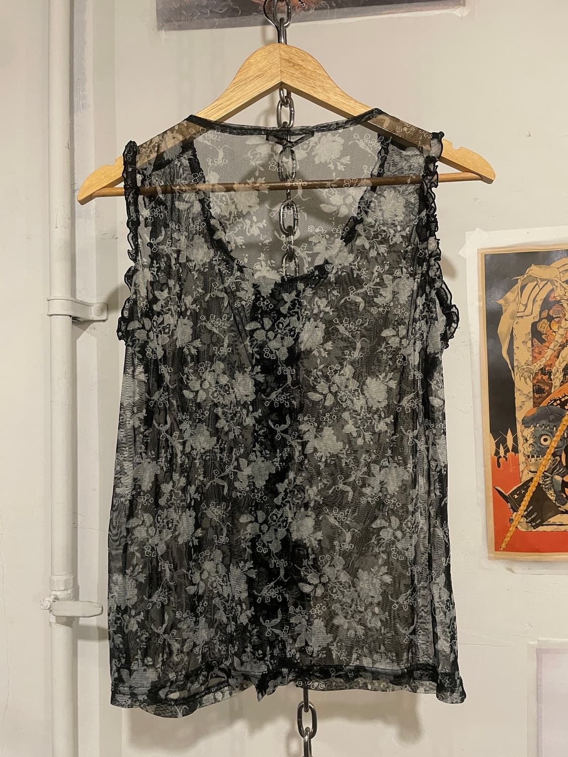 오리엔탈 플라워 셔링 블랙 슬리브리스 상품이미지4