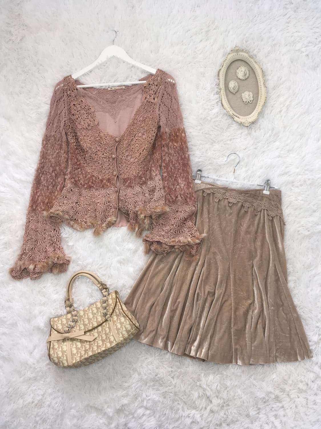 jpn vintage 레이스 벨루아 미디 스커트 상품이미지4