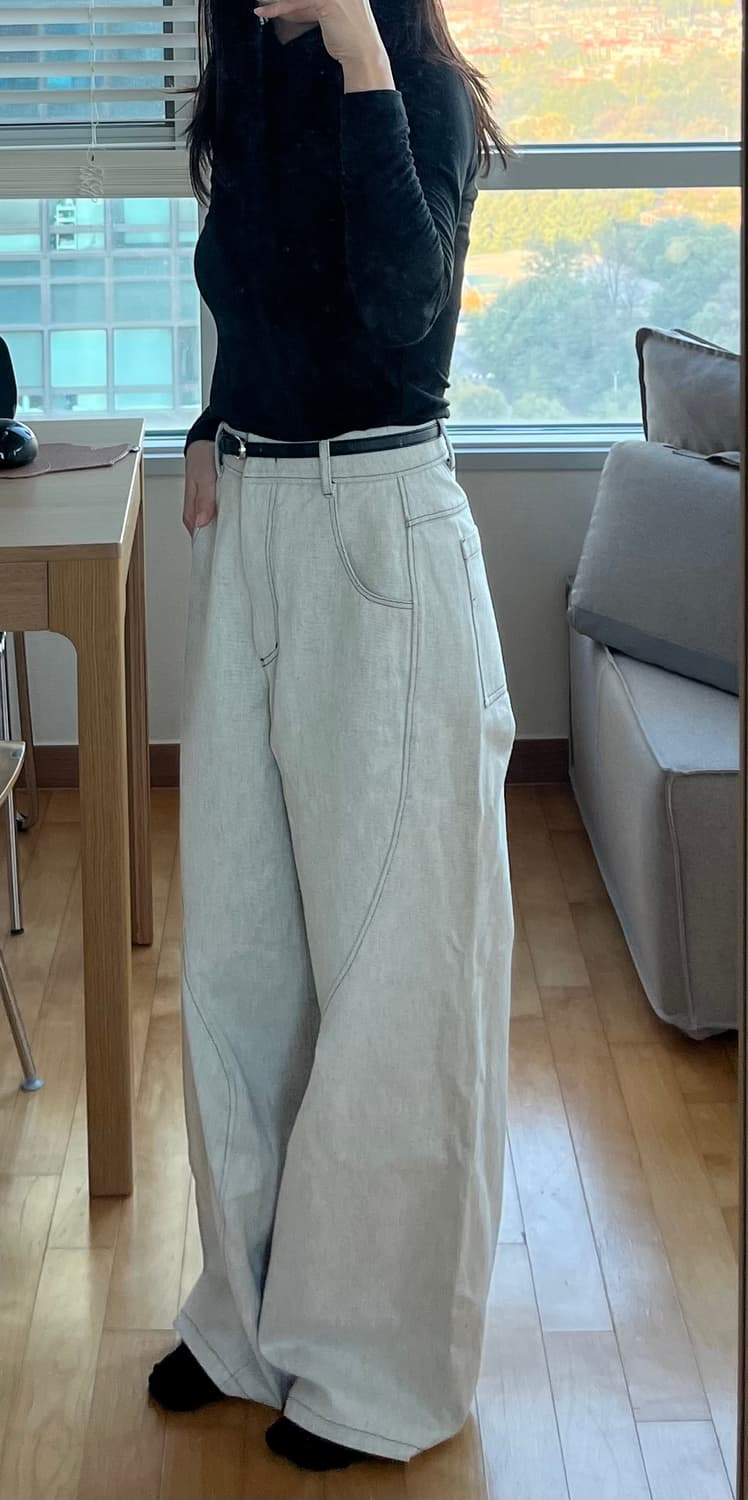 에핑글러 와이드 데님팬츠 S 화이트 그레이 상품이미지2