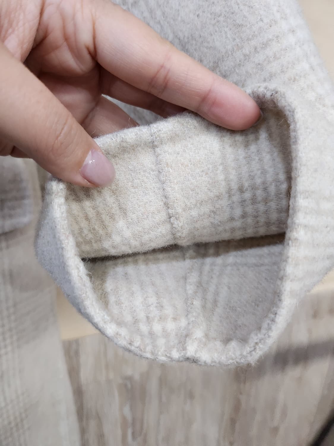 1076) D.AMBER 울90 체크 더블 롱코트 아이보리 상품이미지5