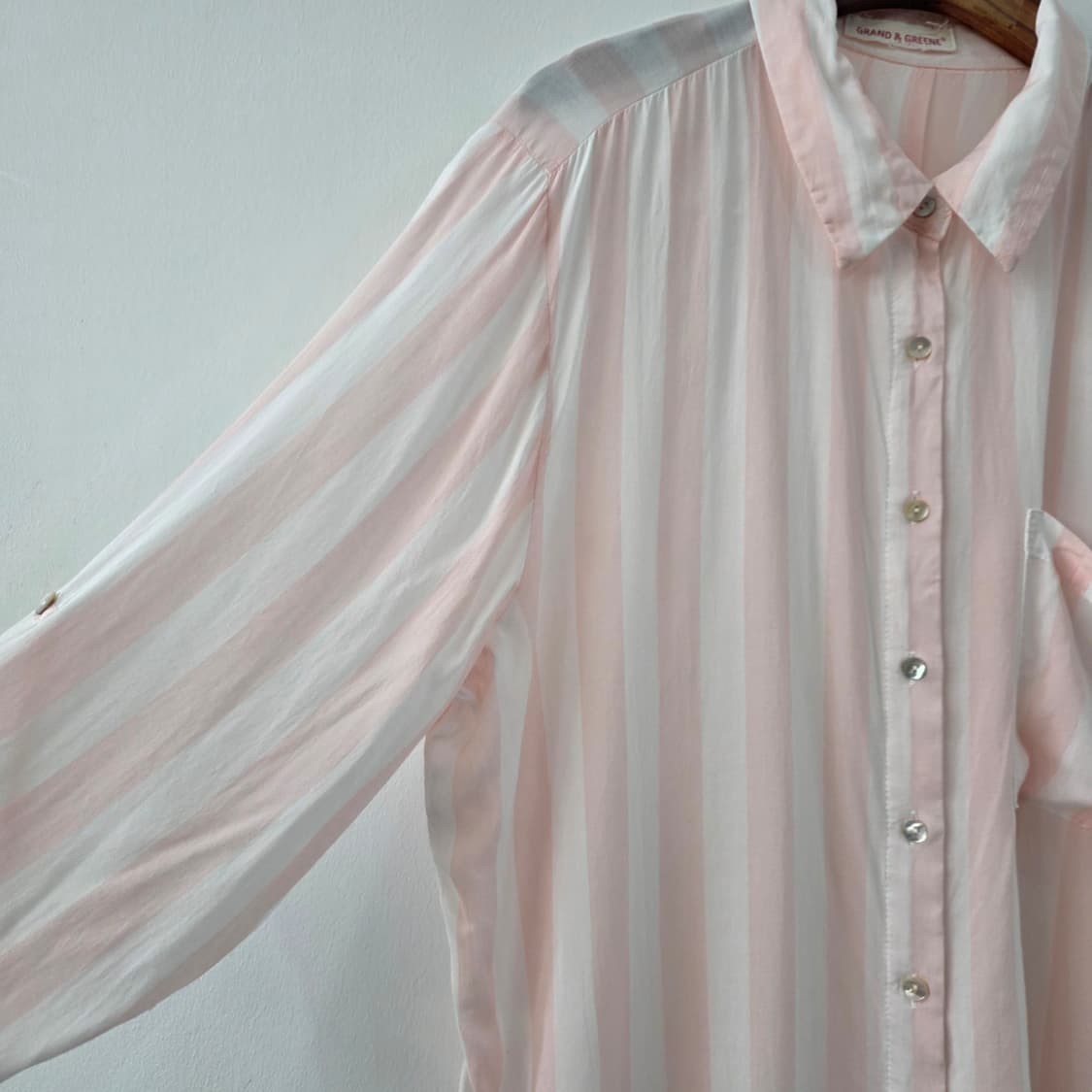 GRAND & GREENE 핑크 스트라이프 시어 셔츠 상품이미지5