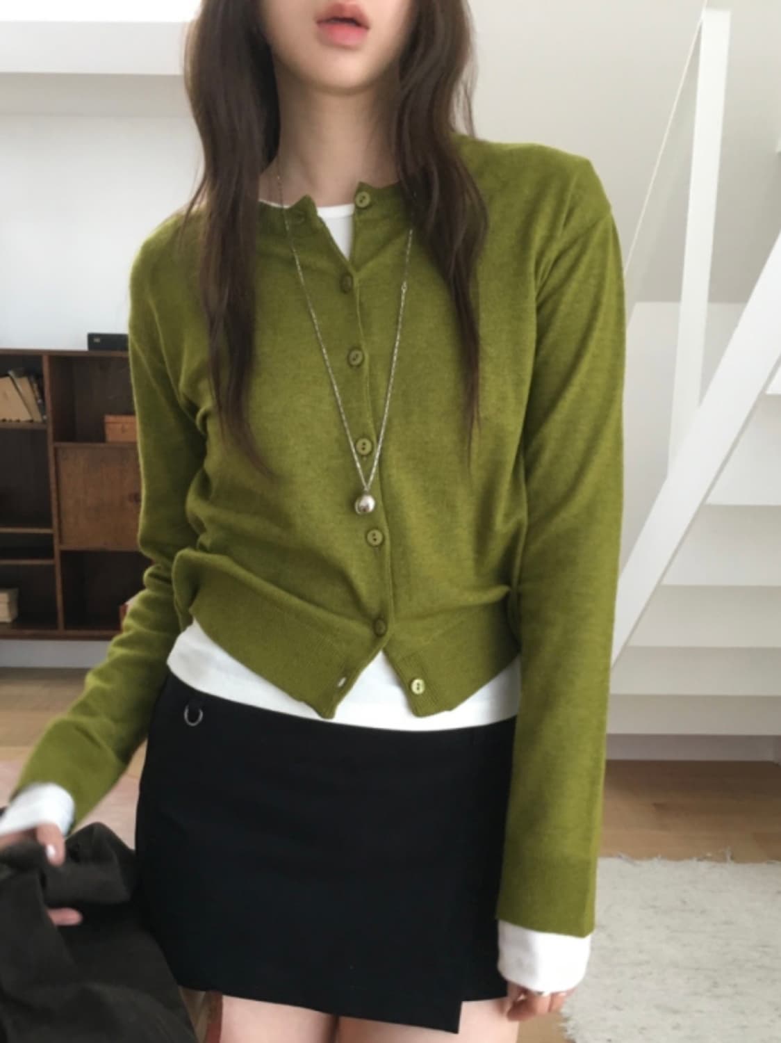 유어제이 캐나 라운드 니트 가디건 올리브 상품이미지2