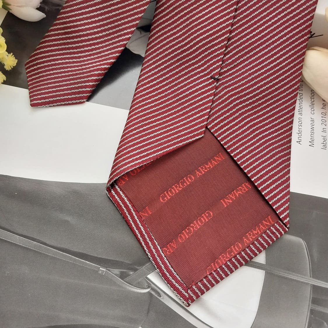 아르마니 꼴레지오니 실크 와인 레드 넥타이 9.5cm A+등급 K1322 상품이미지7