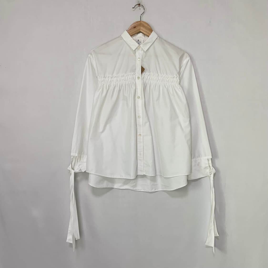 LANVIN 랑방 화이트 셔링 소매 리본 디테일 셔츠 블라우스 상품이미지1