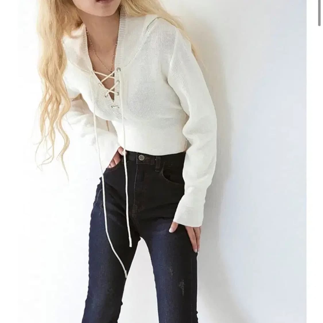 애즈온 코르셋 후드티 아이보리 상품이미지1