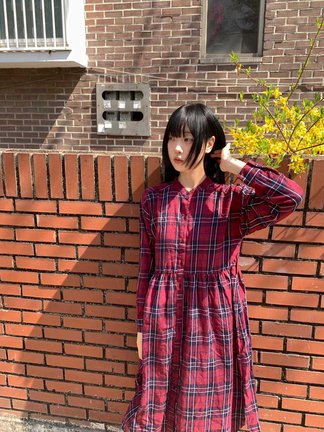 Check dress(Burgundy) 상품이미지4