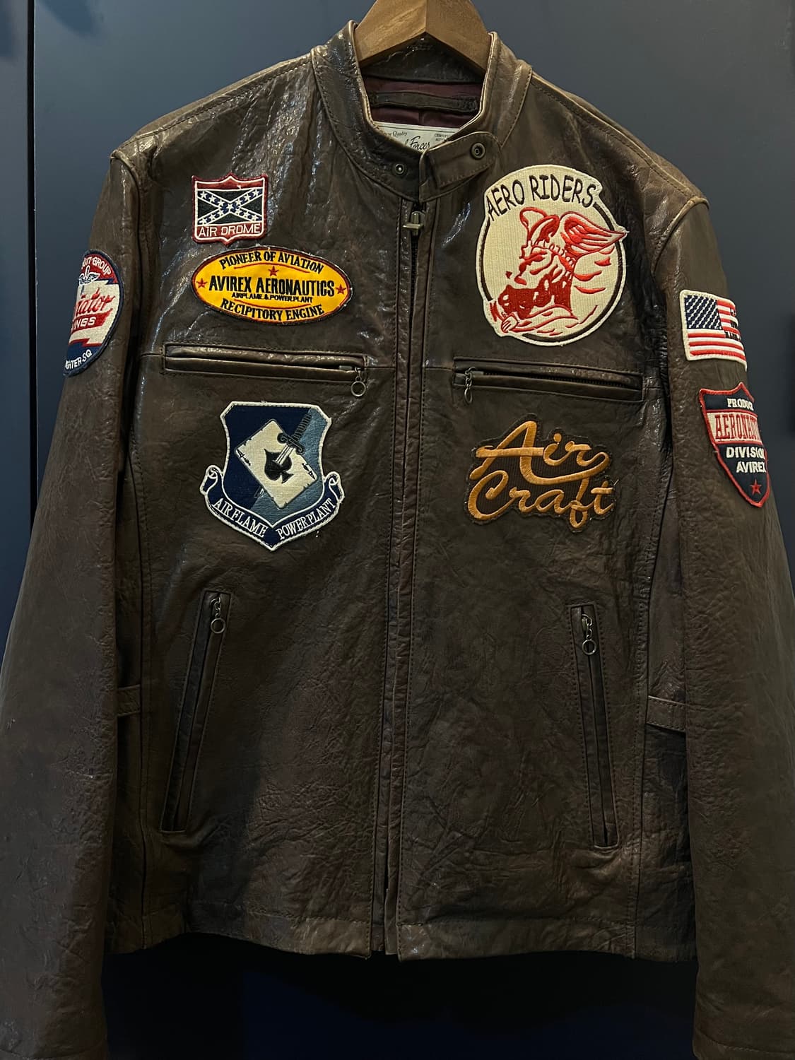 아비렉스 와펜 패치 가죽 라이더 자켓 상품이미지1