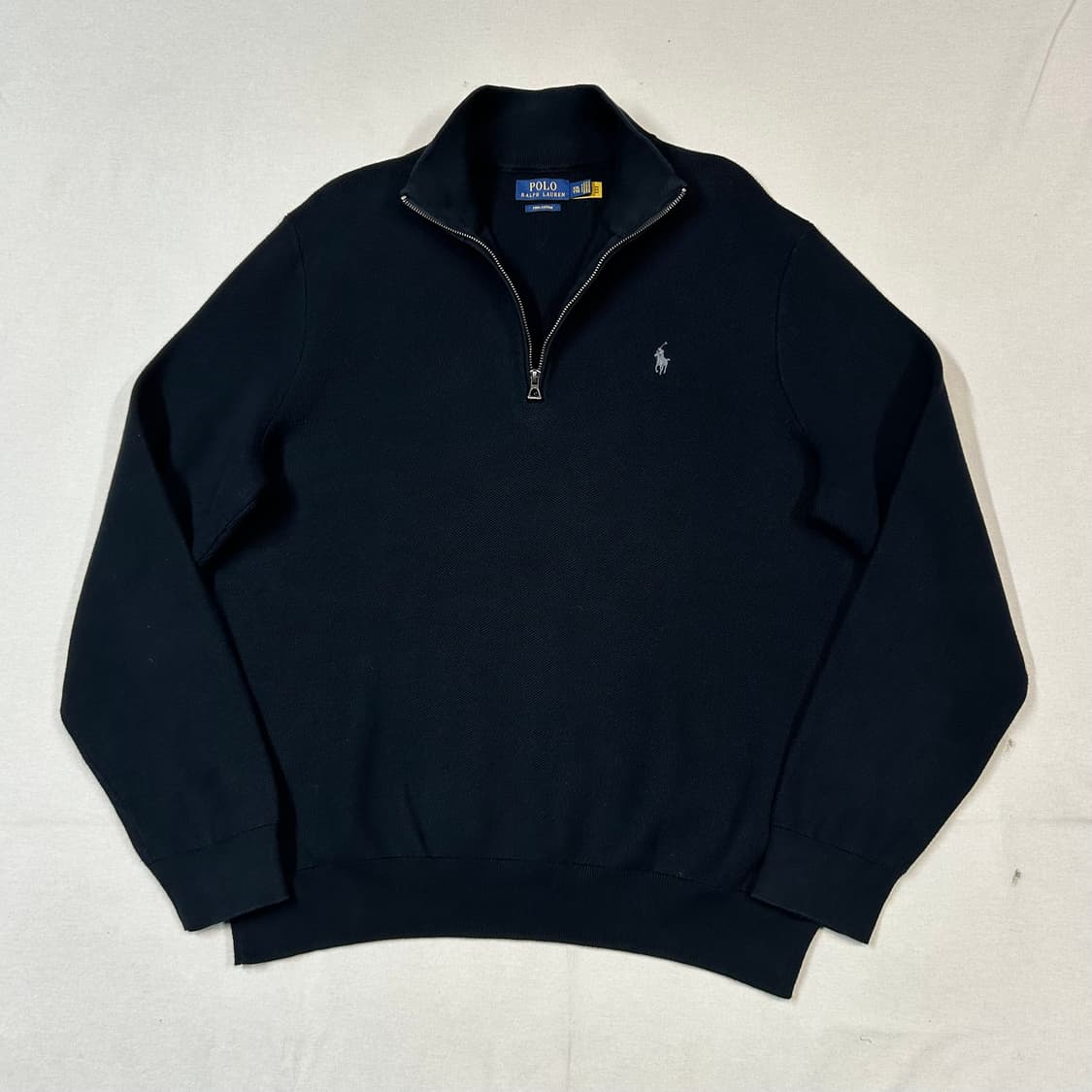 XXL) 폴로 랄프로렌 블랙 쿼터 반집업 풀오버 코튼 니트 큐알탭 상품이미지1