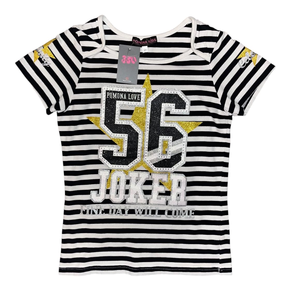 글리터 프린팅 큐빅 단가라 반팔티 키치갸루y2k 상품이미지1