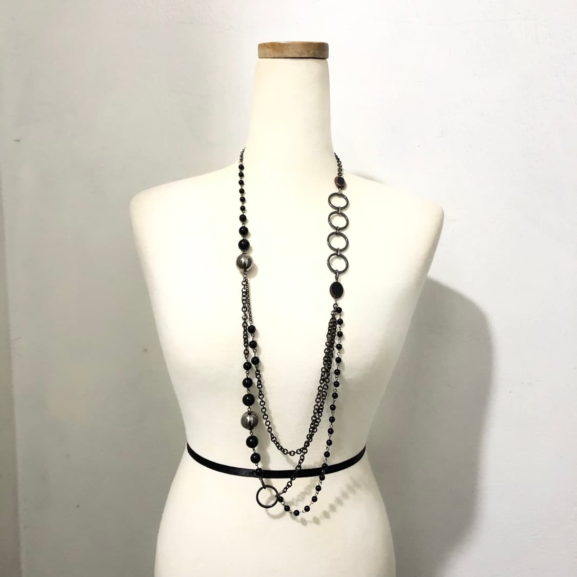 빈티지 블랙 써클 레이어드 체인벨트 롱목걸이 갸루 펑크 긱시크 오리엔탈 상품이미지1