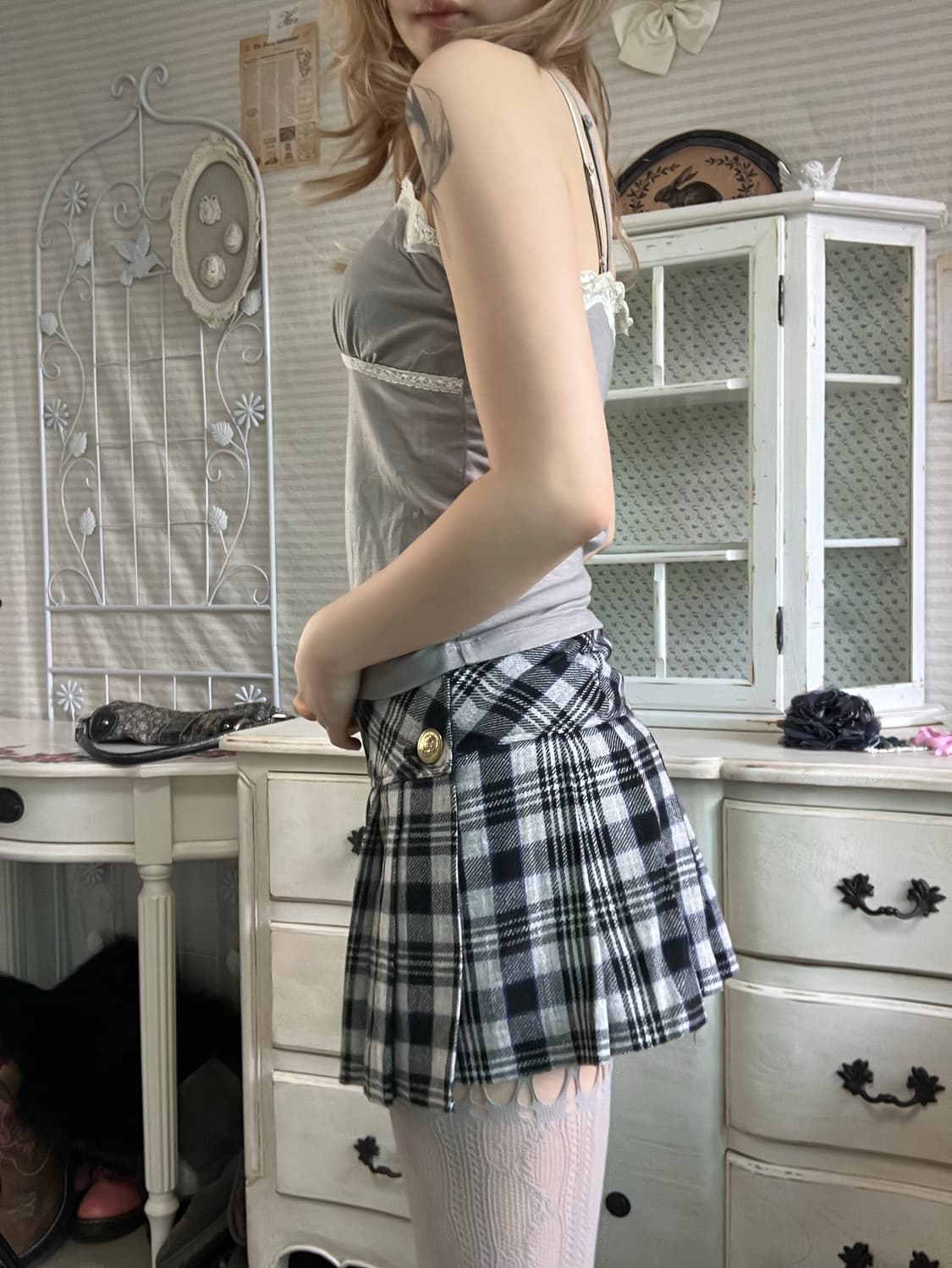 jpn vintage gray lace romantic sleeveles 상품이미지3