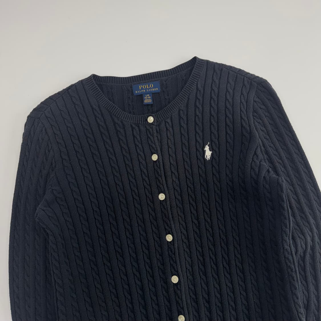 Polo 폴로 화이트 포니 다크 네이비 케이블 니트 가디건 상품이미지4