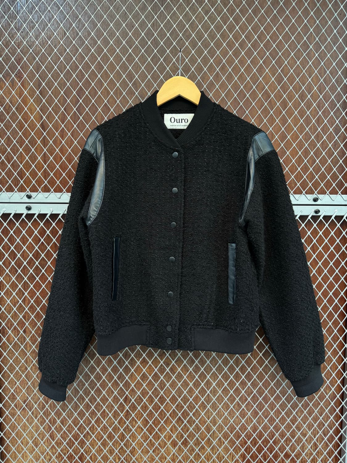 ouro 아우로 트위드 부클 울 봄버자켓 레더 배색 블루종 자켓 상품이미지7