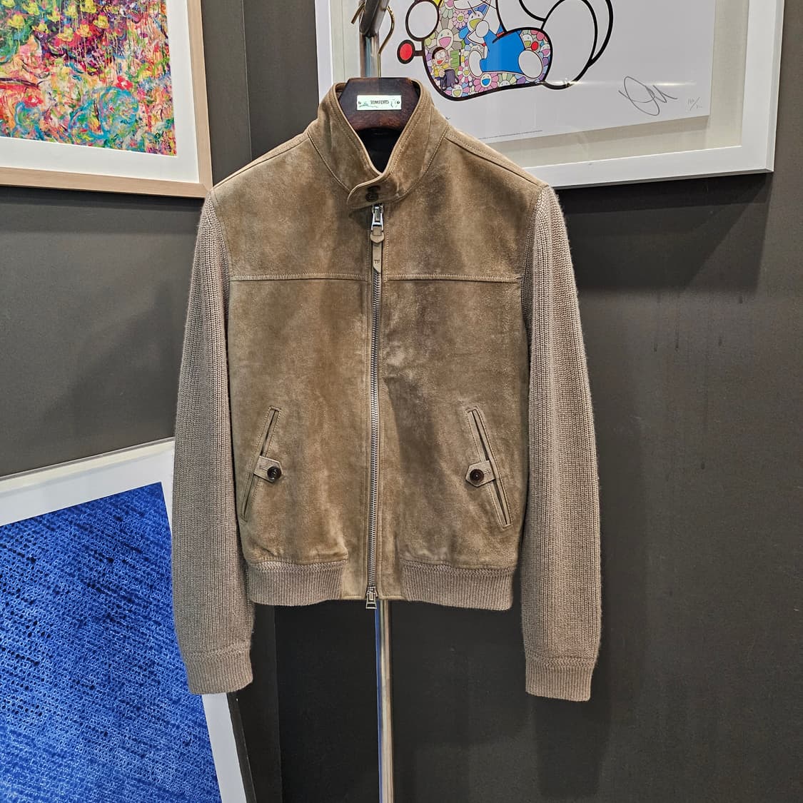 톰포드 램스킨 스웨이드 헤링본 니트집업자켓 상품이미지1