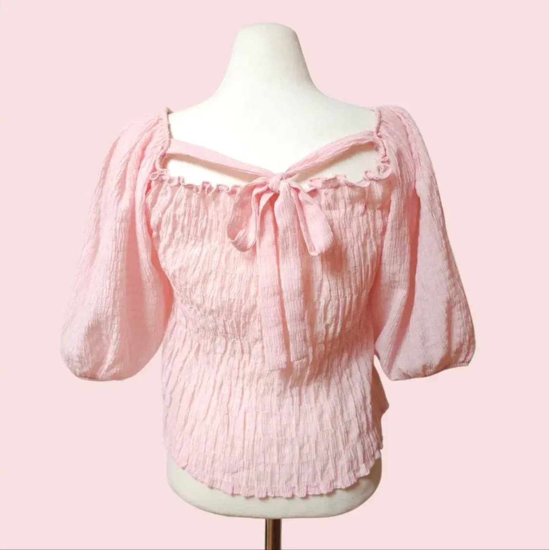 스모크밴딩 핑크 블라우스 상품이미지4