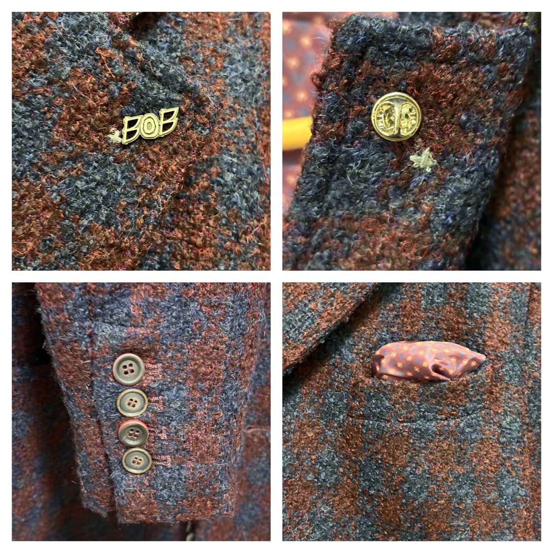 이태리BOB 울 트위드 핸드메이드 블레이저95~100/버건디 상품이미지6