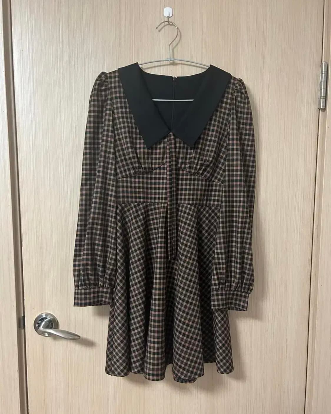 S사이즈)신스덴 쿠키 체크 미니 원피스 카라리본원피스 프렌치스타일원피스 상품이미지7