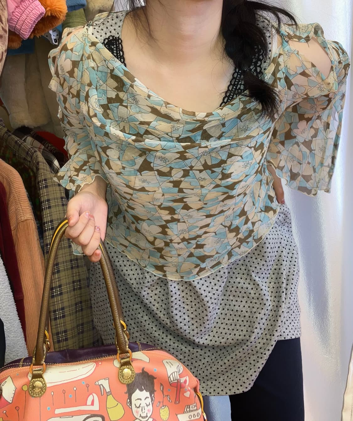 jpn 소라 플라워 시스루 트임 블라우스 상품이미지2