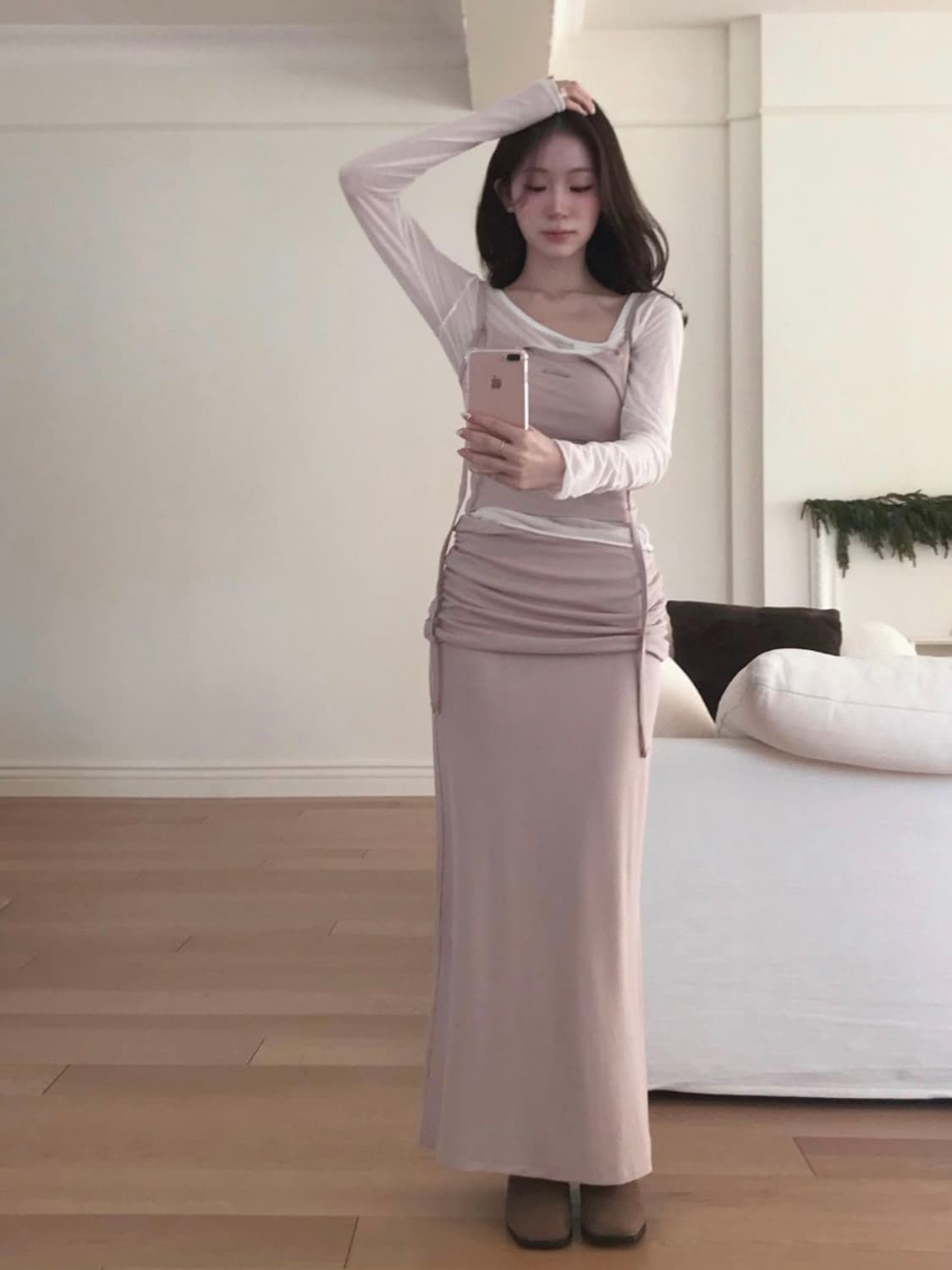 클라우드이모션 퍼글렛 드롭 나시 + 셔링 로우 스커트 셋업 상품이미지2