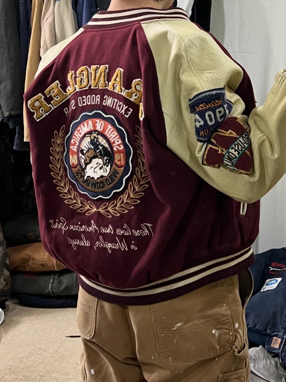 90s 랭글러 가죽 바시티 자켓 상품이미지1