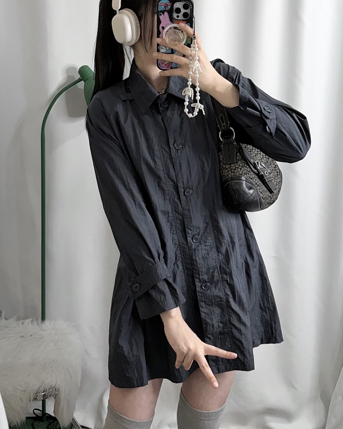 블루 그레이 넥버클 바람막이 코트 자켓 상품이미지3