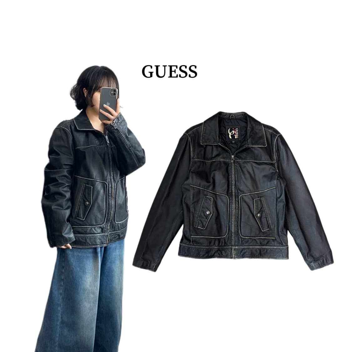 게스 90s 올드 양가죽 리얼레더 빈티지 가죽자켓 상품이미지1