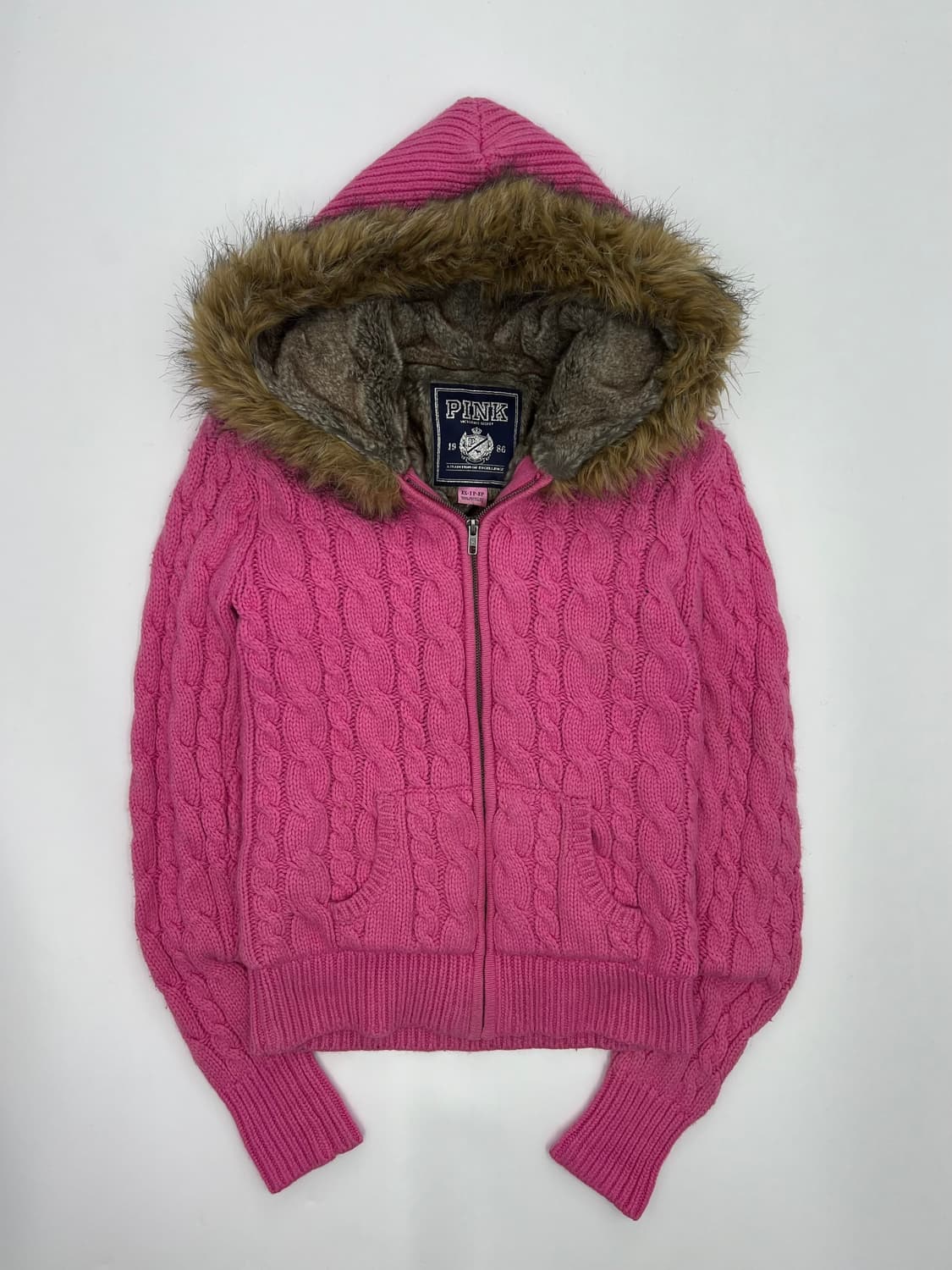 핑크 퍼 후드 니트집업 상품이미지1